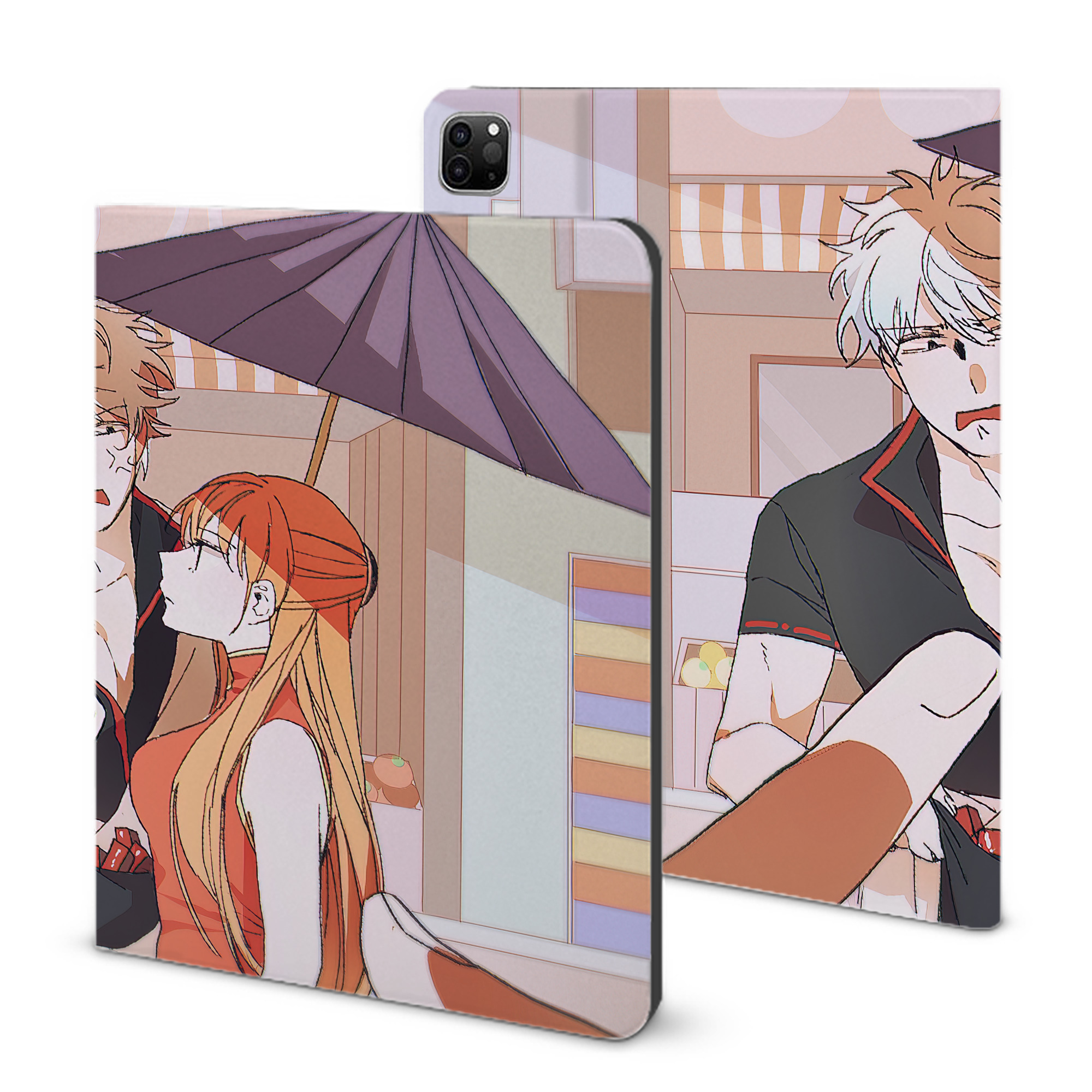 ぎんたま 坂田銀時（さかたぎんとき） 神楽 志村新八（しむら しんぱち） GINTAMA Sakata Gintoki Kagura Shimura Shinpachi IPad ケース ブック型 PUレザー TPU 耐衝撃 軽量 薄型 ペン収納なし 全面保護 IPad 各モデル対応